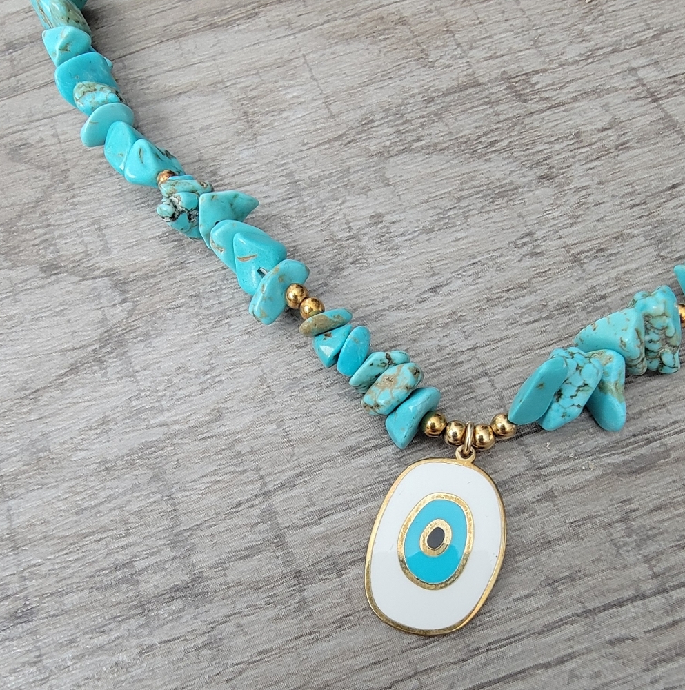 New Turquoise Stone Necklace boho sterling silver handmade unique - Picture 3 of 6